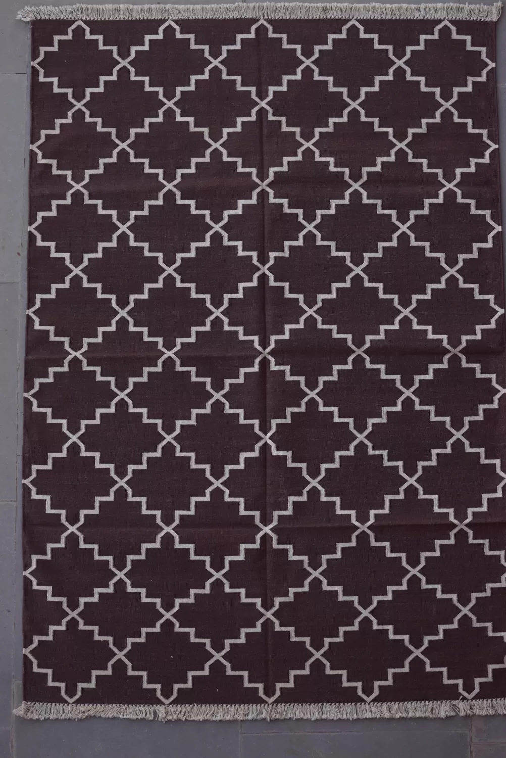 Dark Brown & Off-White Geometric Trellis Modern Rug, 4x6 ft | Rugmoda - Main View modern rugs dark brown Rugmoda