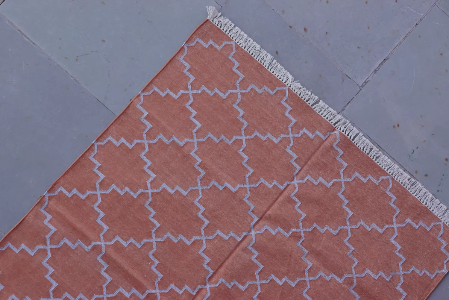 terracotta orange cotton dhurrie rug flatweave texture