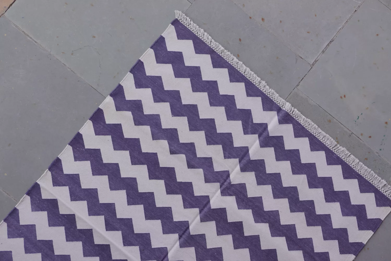 muted purple cotton dhurrie rug flatweave texture
