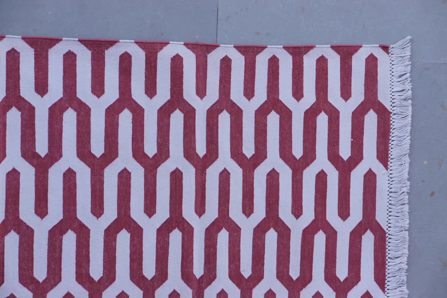 reversible maroon cotton rug handmade Jodhpur