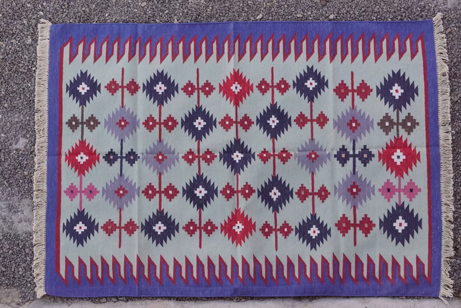 light sage green cotton dhurrie rug flatweave texture