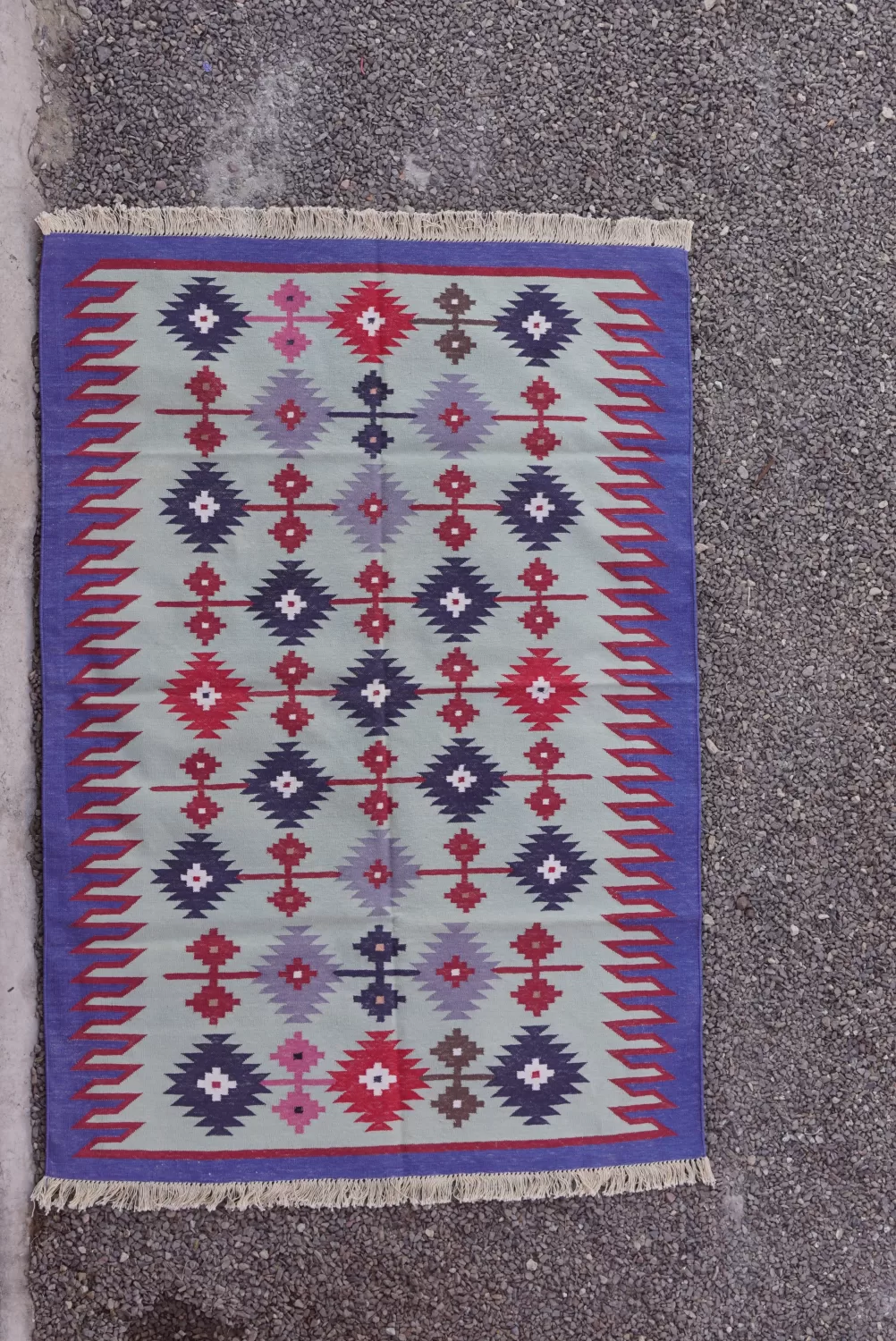 reversible light sage green cotton rug handmade Jodhpur