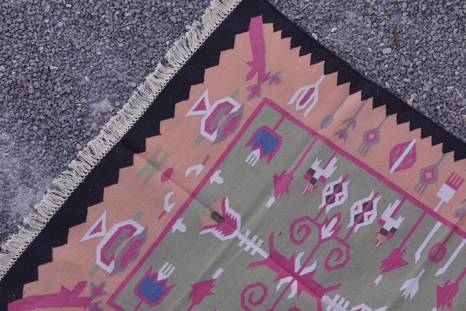 reversible sage green cotton rug handmade Jodhpur