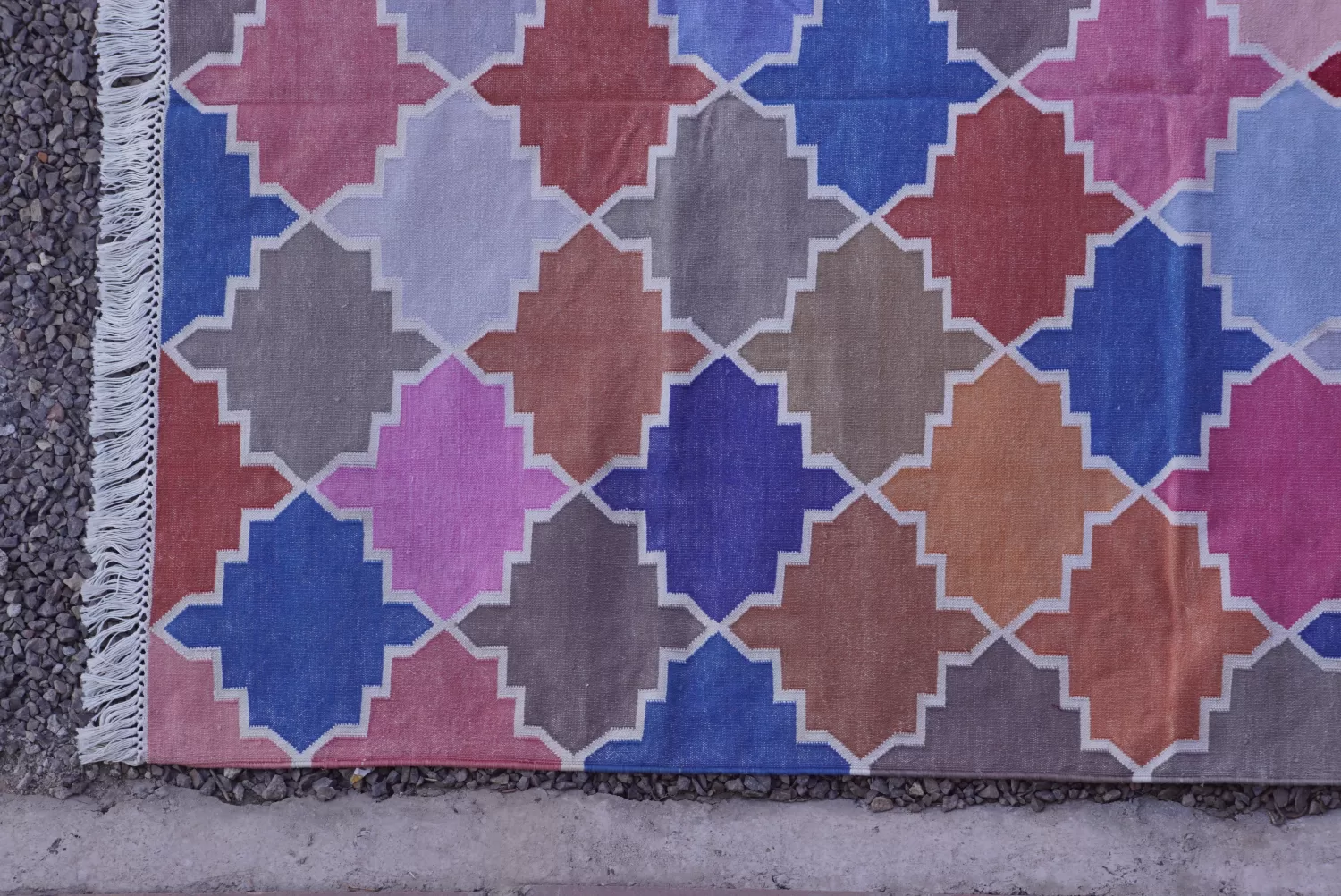 Geometric Moroccan Trellis Washable Area Rug, Multi-Color 4x6 ft | Rugmoda - Reverse Side reversible multi-color cotton rug handmade Jodhpur