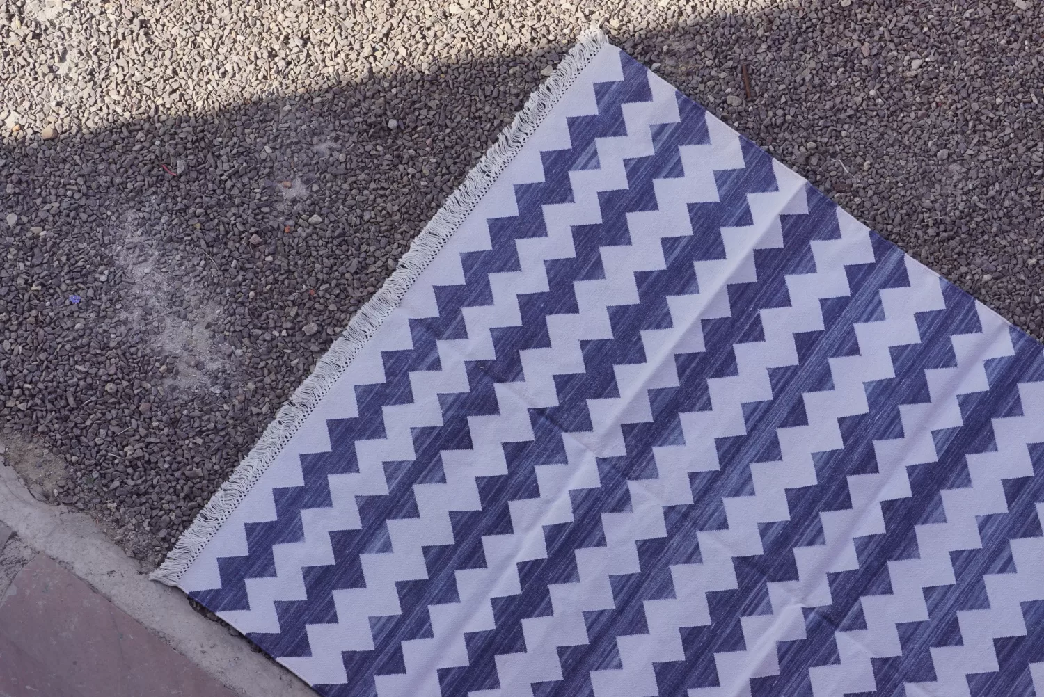 dusty blue cotton dhurrie rug flatweave texture