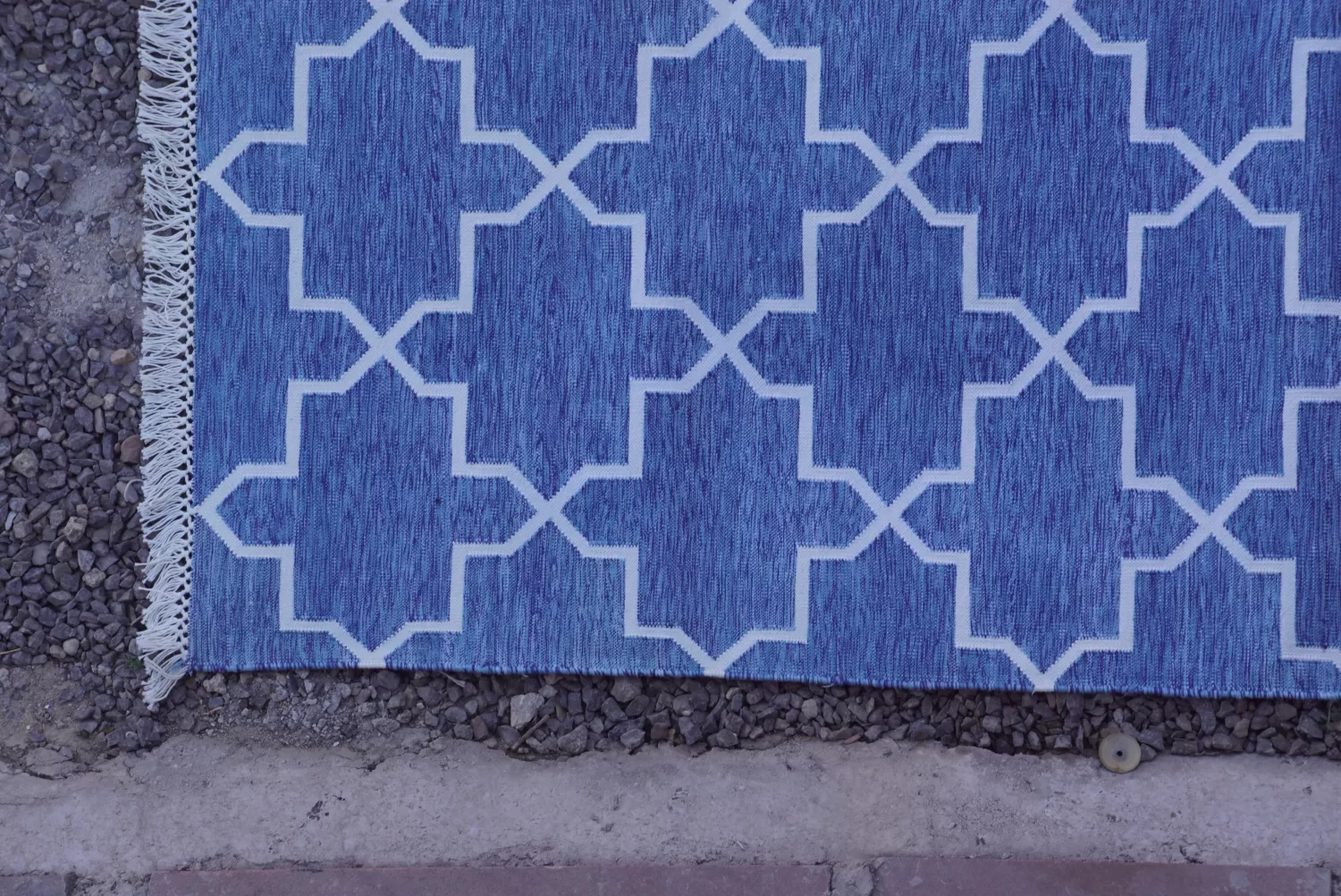 muted blue cotton dhurrie rug flatweave texture