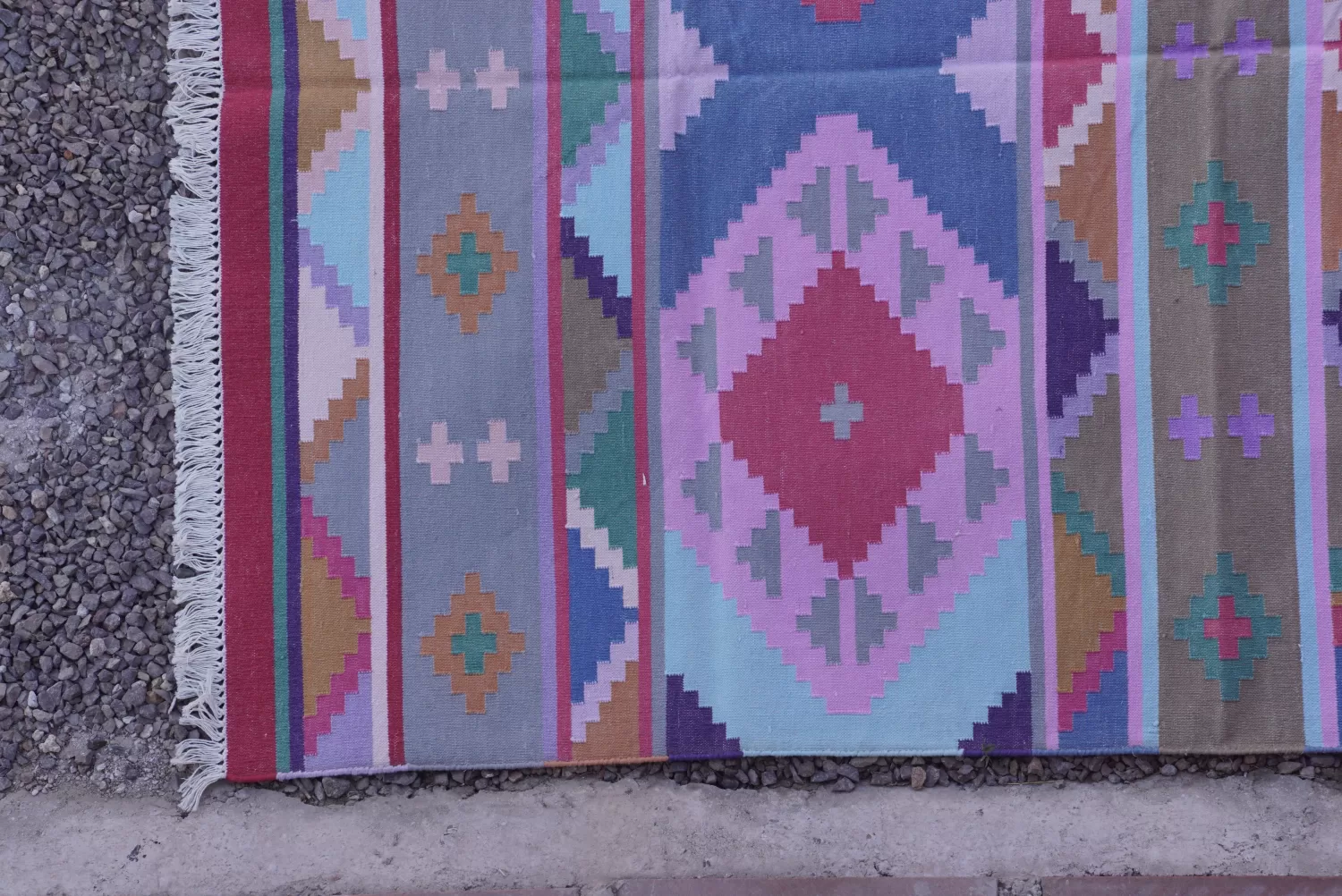 reversible aqua cotton rug handmade Jodhpur