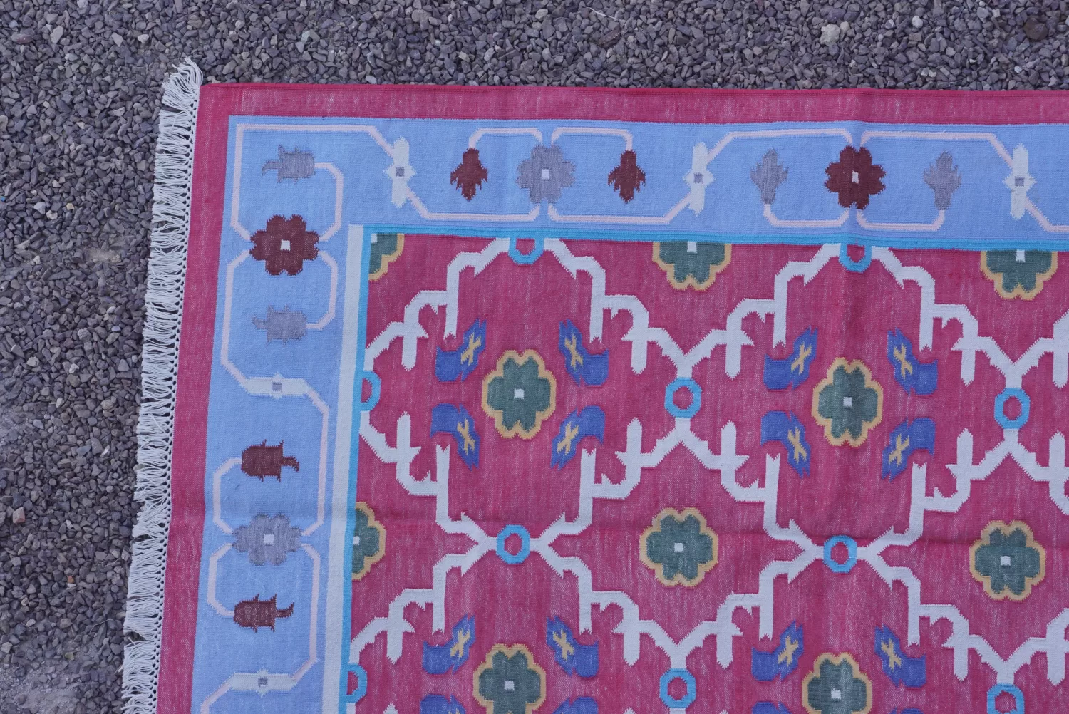 reversible deep pink cotton rug handmade Jodhpur