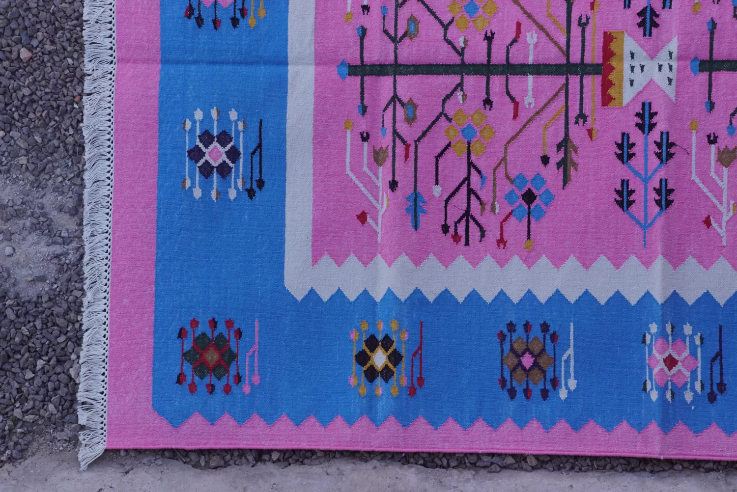 reversible pink cotton rug handmade Jodhpur