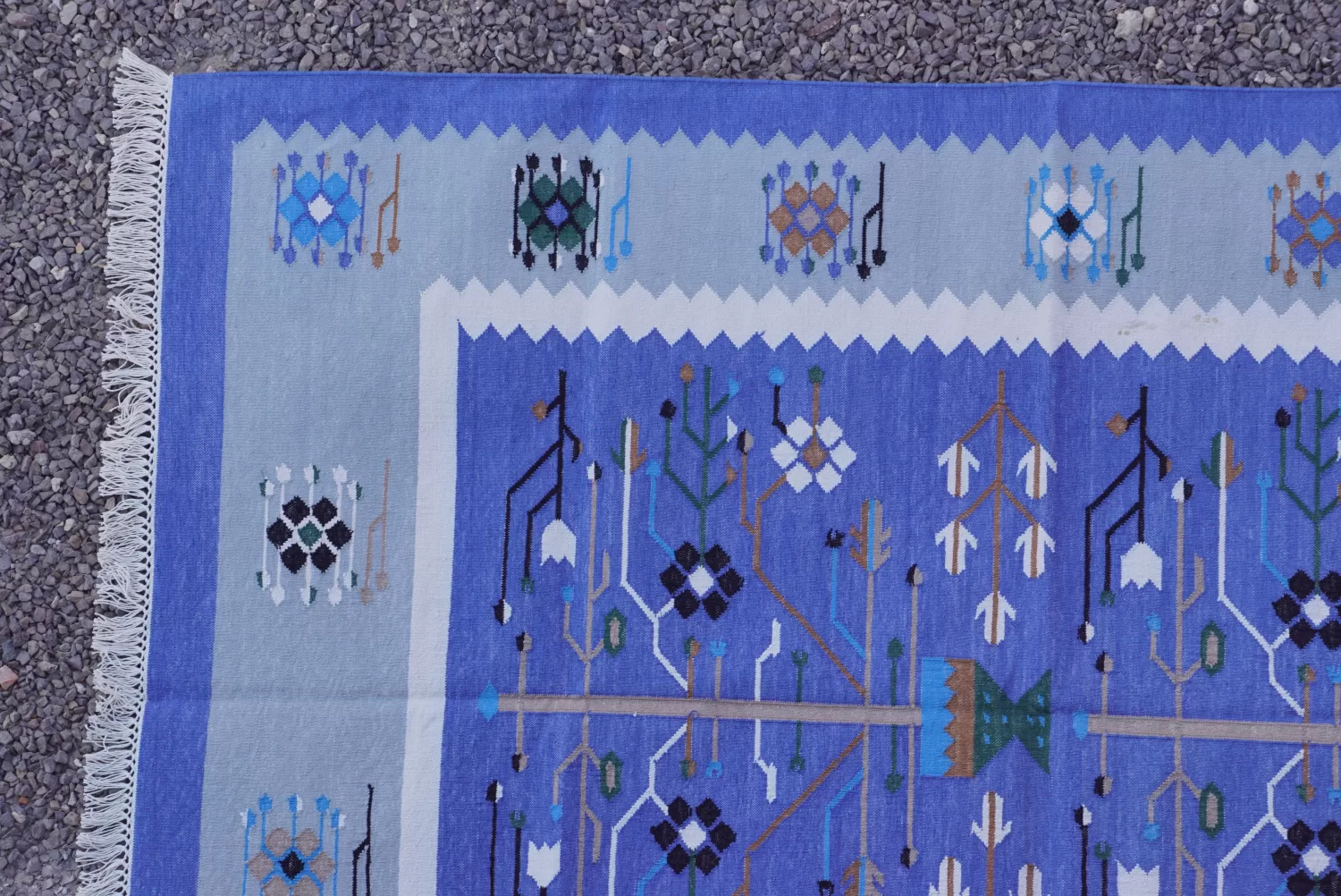 blue cotton dhurrie rug flatweave texture