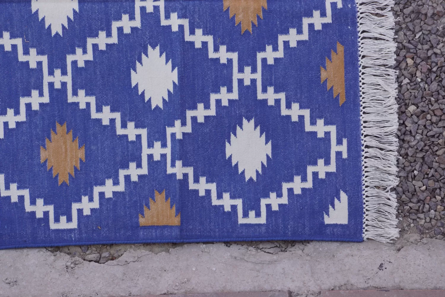 royal blue cotton dhurrie rug flatweave texture