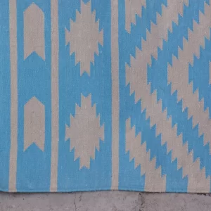 sky blue cotton dhurrie rug flatweave texture