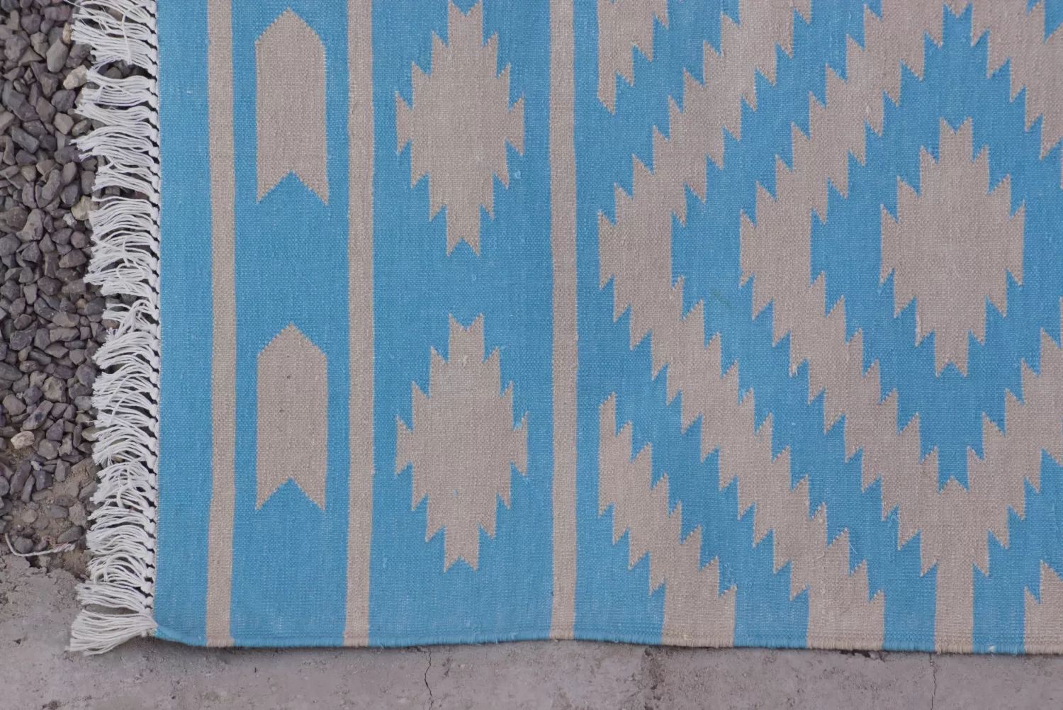 sky blue cotton dhurrie rug flatweave texture