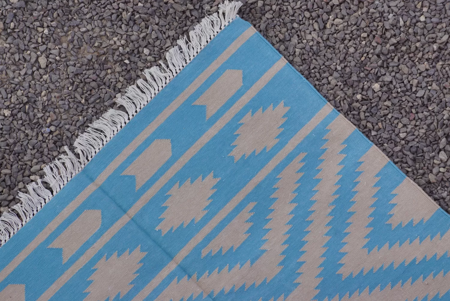 reversible sky blue cotton rug handmade Jodhpur