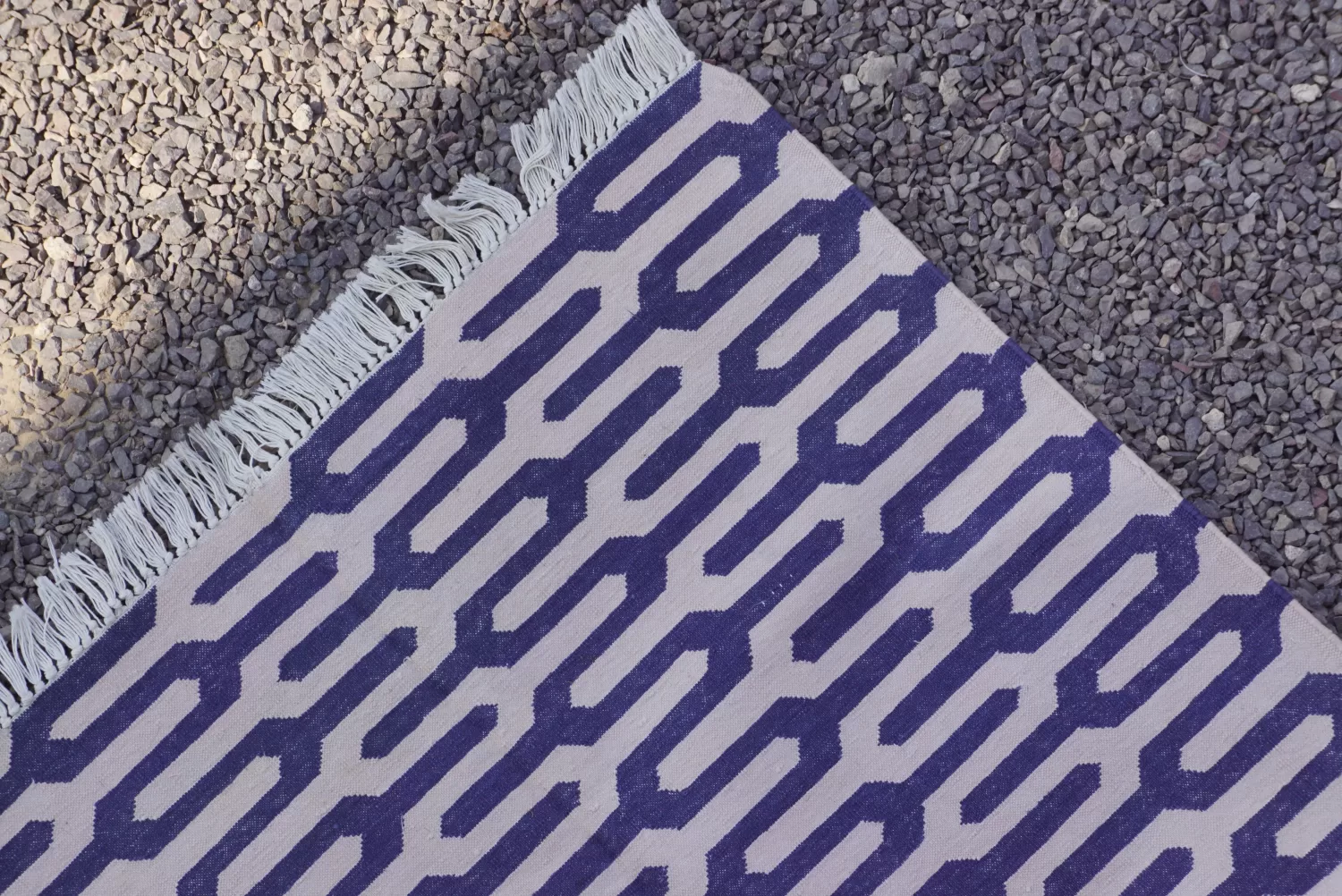 deep blue cotton dhurrie rug flatweave texture