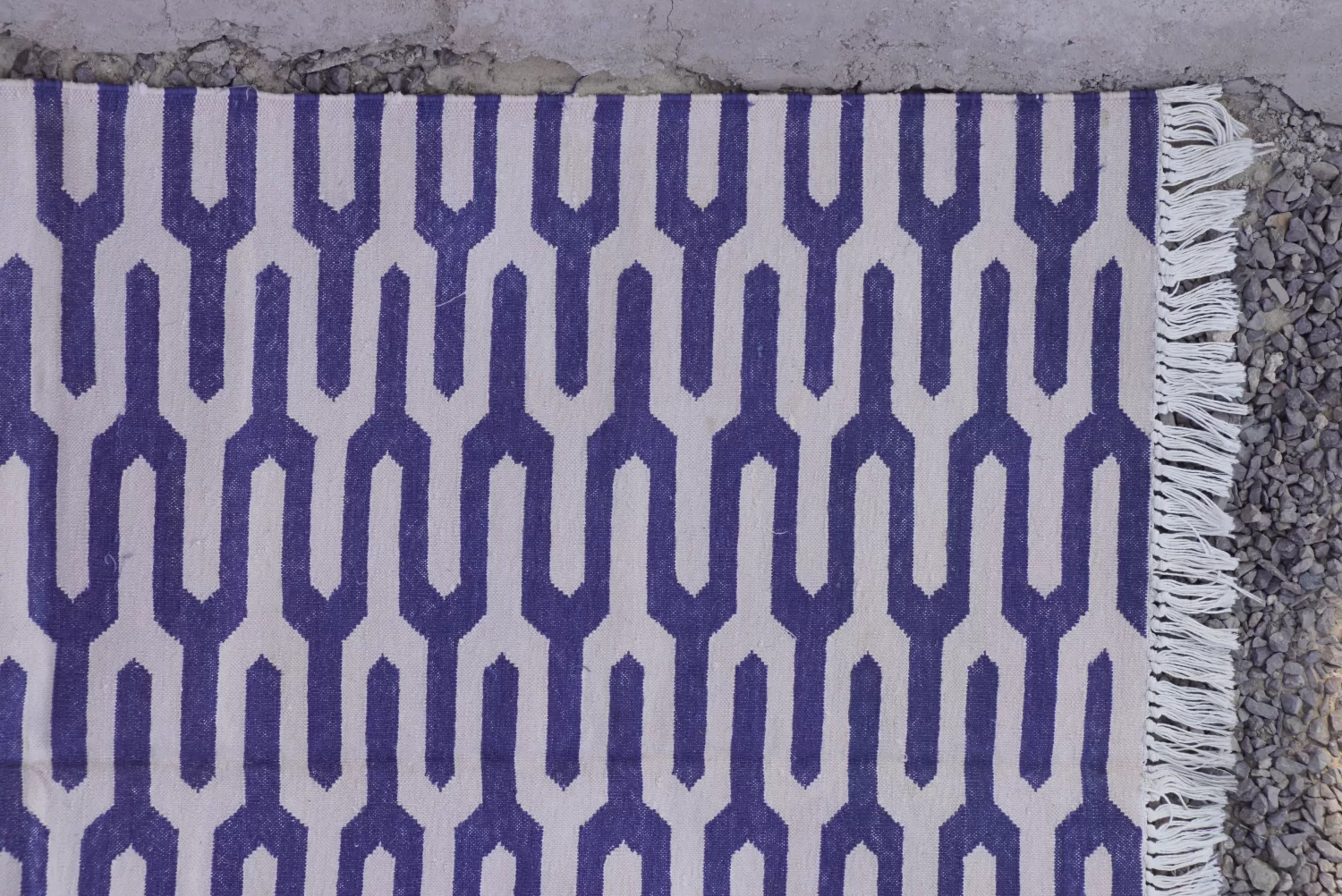 reversible deep blue cotton rug handmade Jodhpur