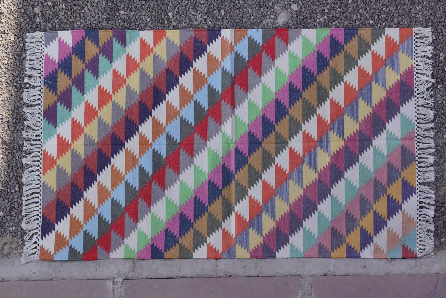 Vibrant Multi-Color Geometric Cotton Area Rug 3x5 ft | Rugmoda - Main View cotton area rugs multi-color Rugmoda