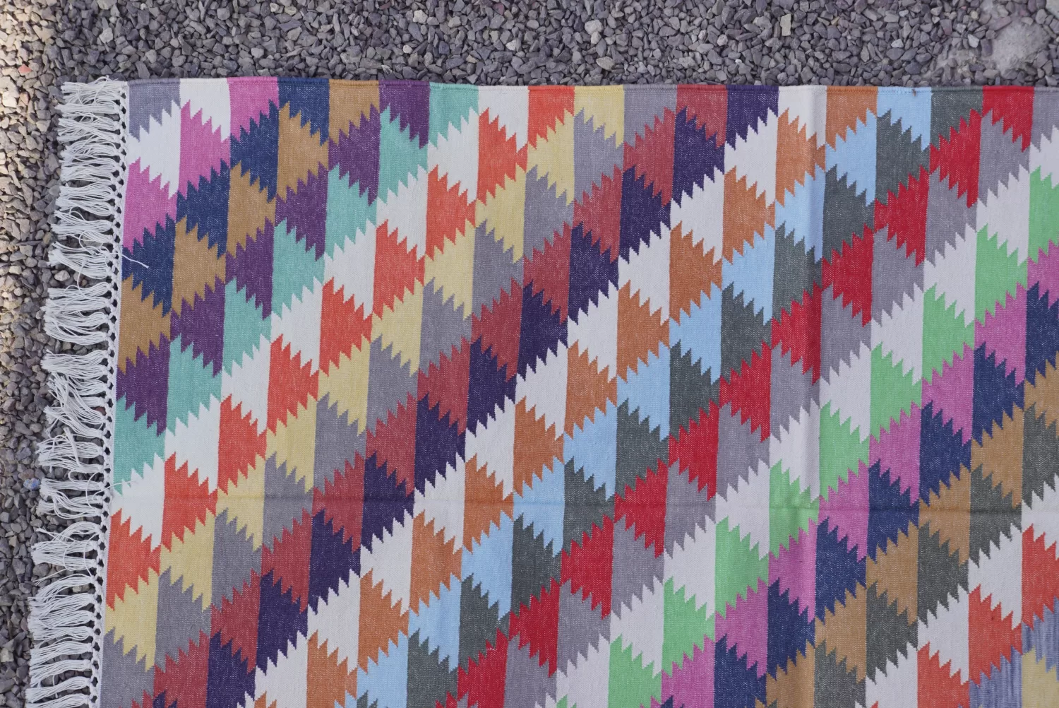 Vibrant Multi-Color Geometric Cotton Area Rug 3x5 ft | Rugmoda - Reverse Side reversible multi-color cotton rug handmade Jodhpur