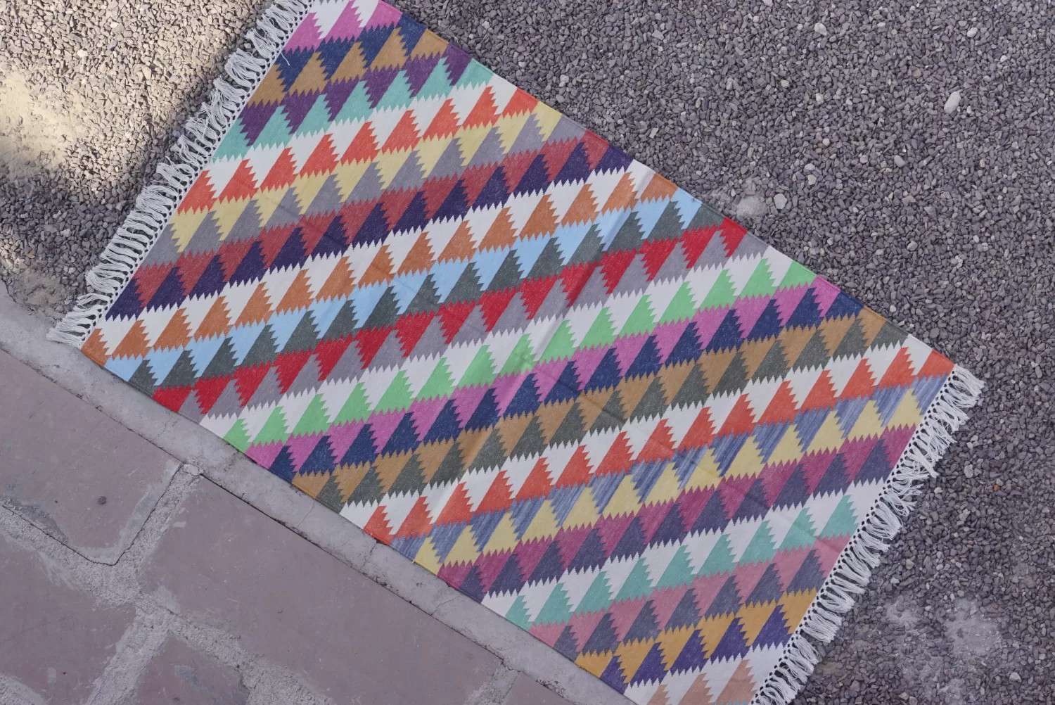Vibrant Multi-Color Geometric Cotton Area Rug 3x5 ft | Rugmoda - Lifestyle cotton area rugs multi-color boho living room decor