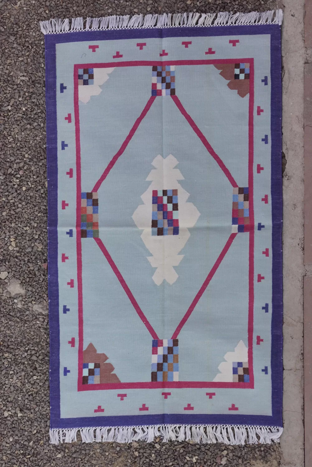 Geometric Diamond Blue Area Rug, 3x5 ft | Rugmoda - Main View blue area rugs light blue Rugmoda