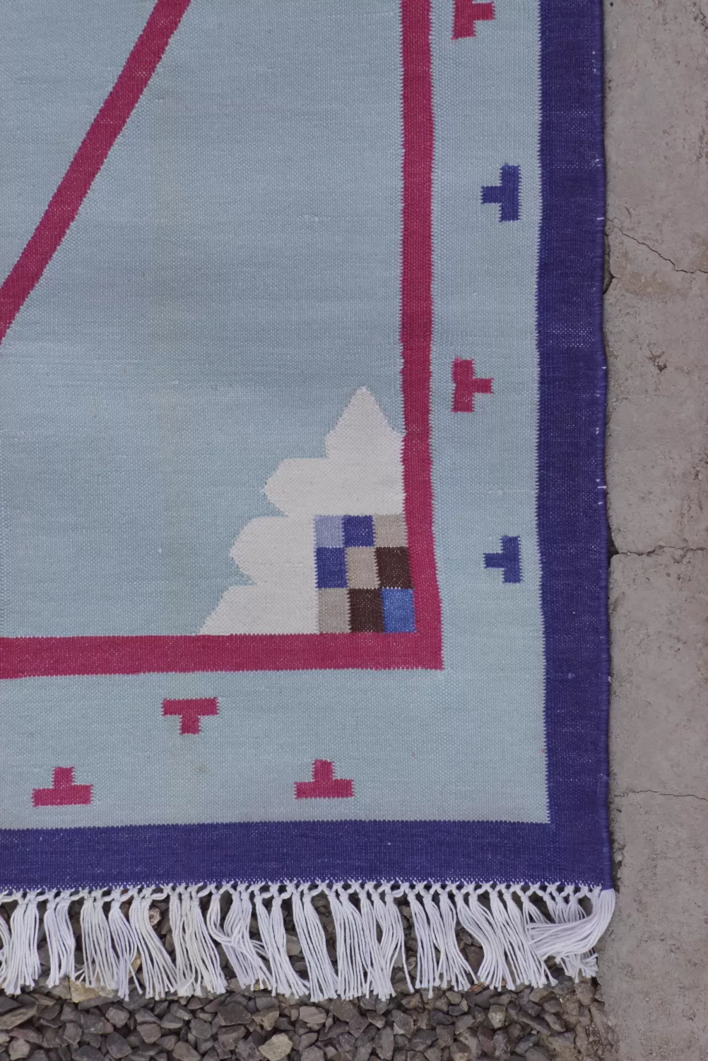 Geometric Diamond Blue Area Rug, 3x5 ft | Rugmoda - Texture Detail light blue cotton dhurrie rug flatweave texture