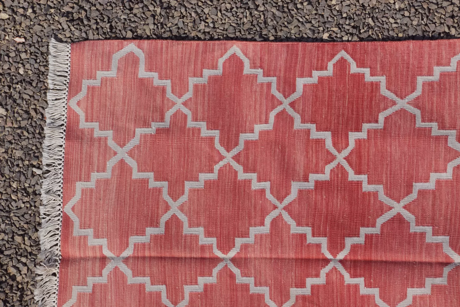 reversible terracotta red cotton rug handmade Jodhpur