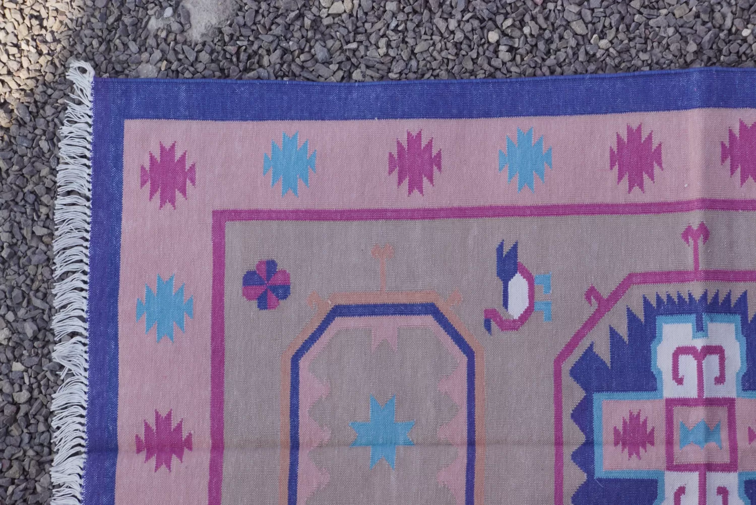 reversible muted beige cotton rug handmade Jodhpur