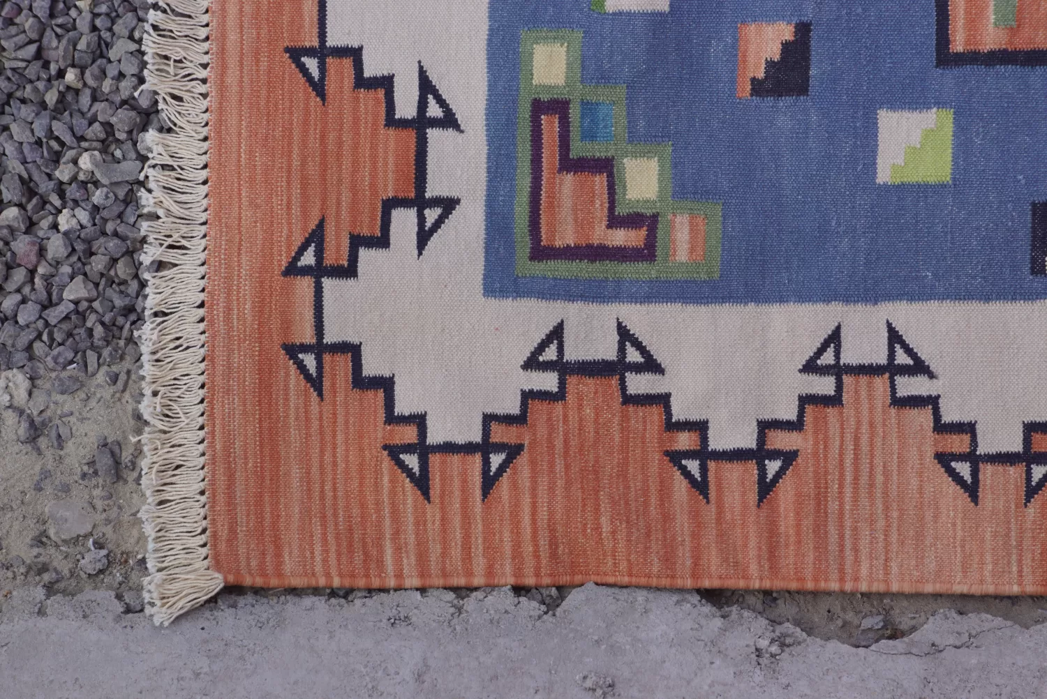 dusty blue cotton dhurrie rug flatweave texture