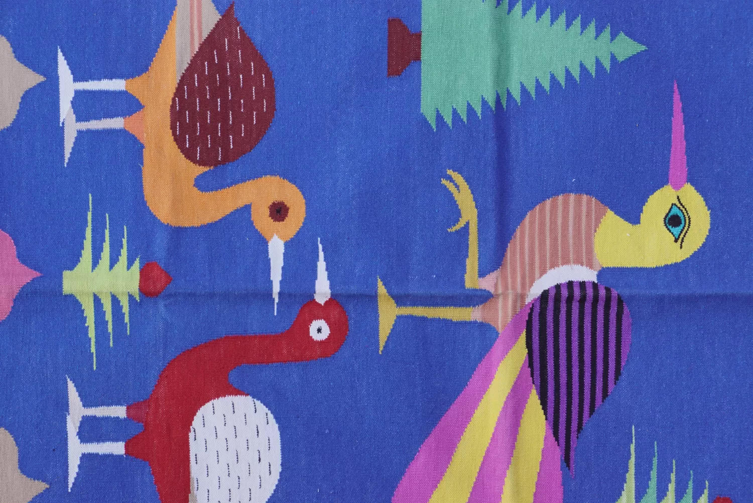 Abstract Bird & Tree Motif Colorful Area Rug, 3x5 ft | Rugmoda - Size Reference cotton dhurrie custom sizes made to order Rugmoda