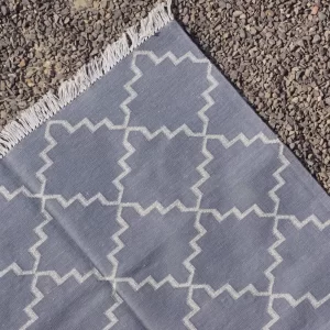 reversible gray cotton rug handmade Jodhpur