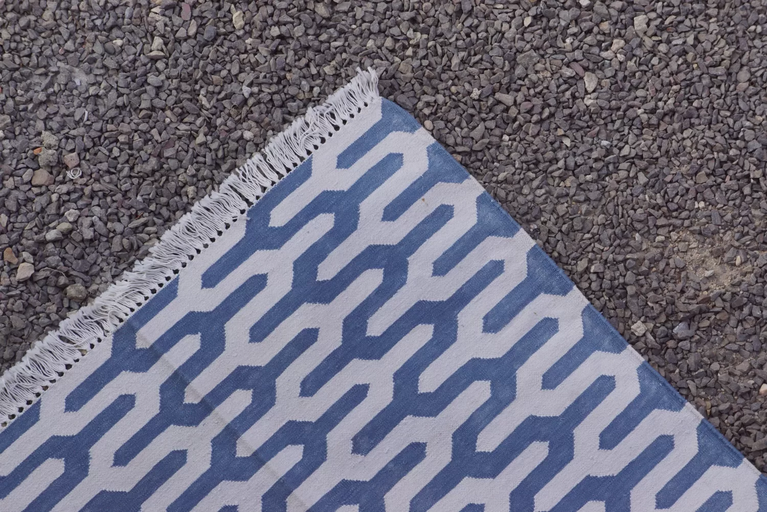 reversible denim blue cotton rug handmade Jodhpur
