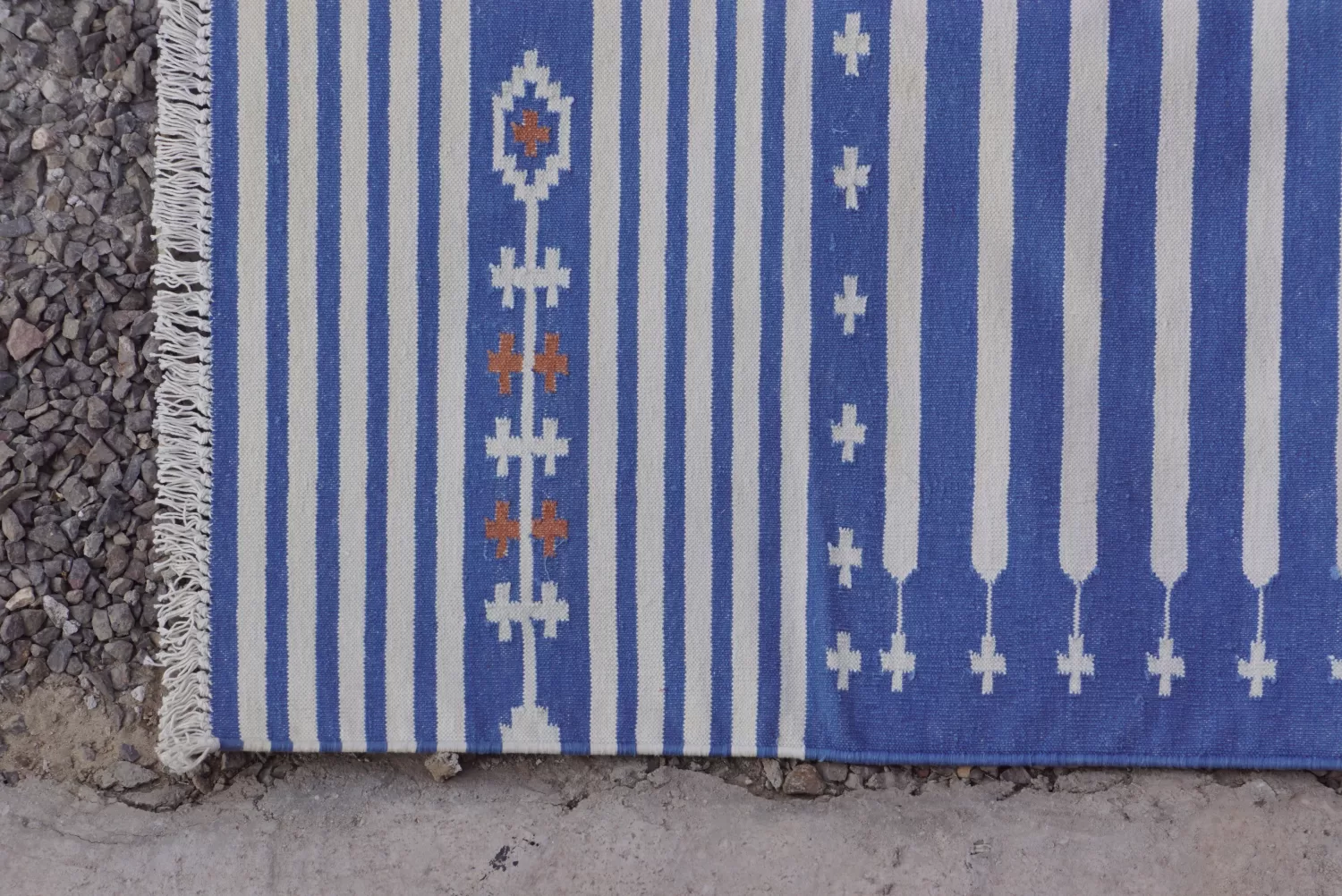 blue cotton dhurrie rug flatweave texture