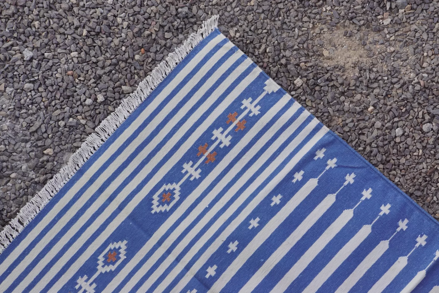 reversible blue cotton rug handmade Jodhpur