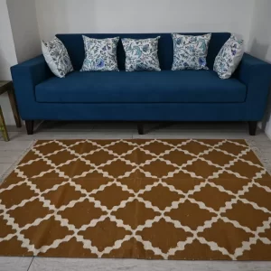 reversible camel brown wool rug handmade Jodhpur