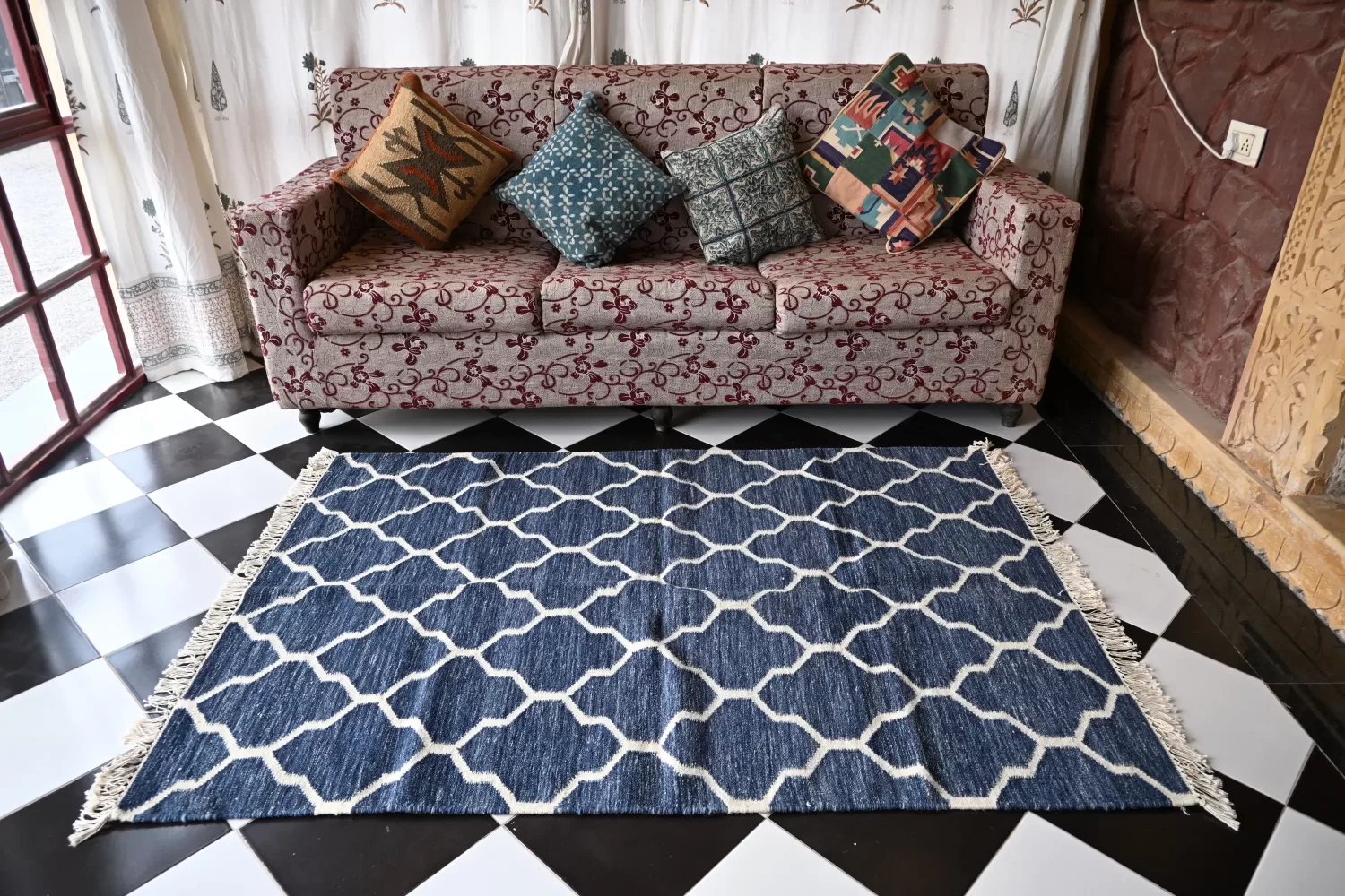 denim blue wool dhurrie rug flatweave texture