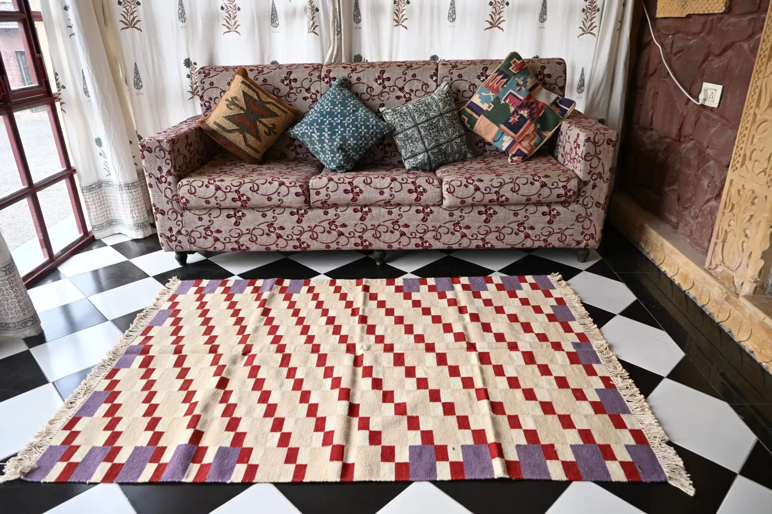 off-white wool dhurrie rug flatweave texture