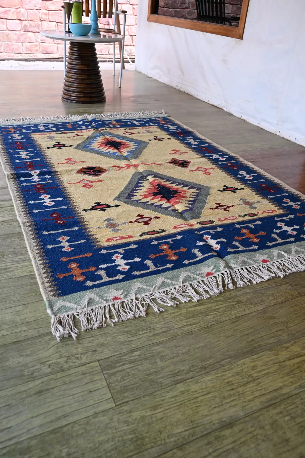 beige wool dhurrie rug flatweave texture