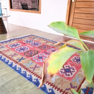red wool dhurrie rug flatweave texture