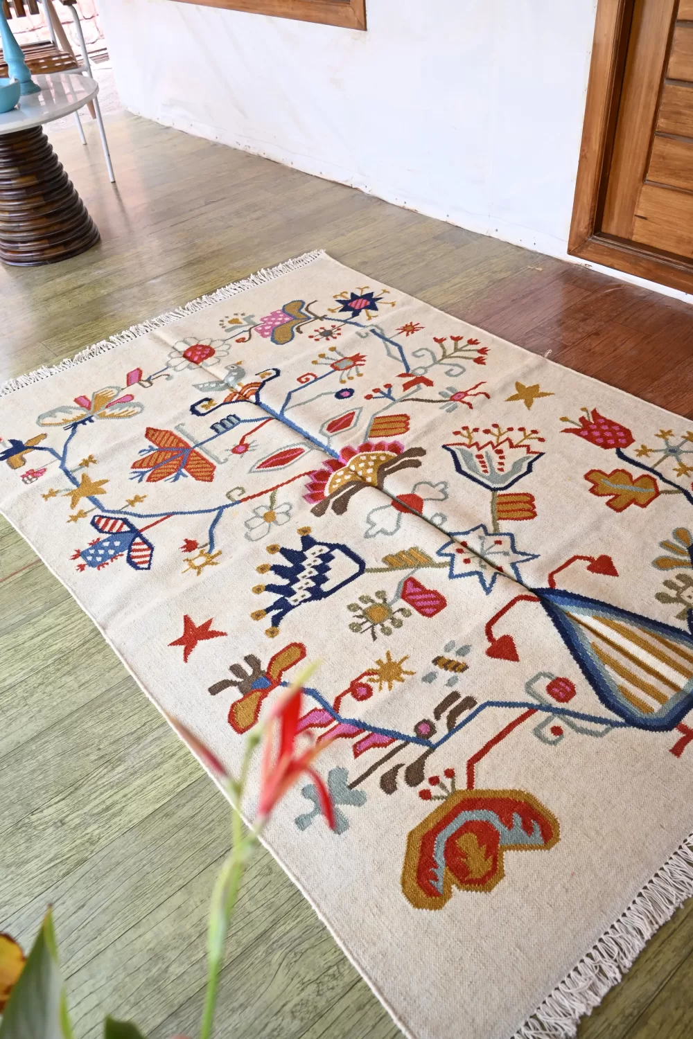 beige wool dhurrie rug flatweave texture