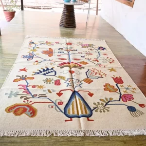 reversible beige wool rug handmade Jodhpur