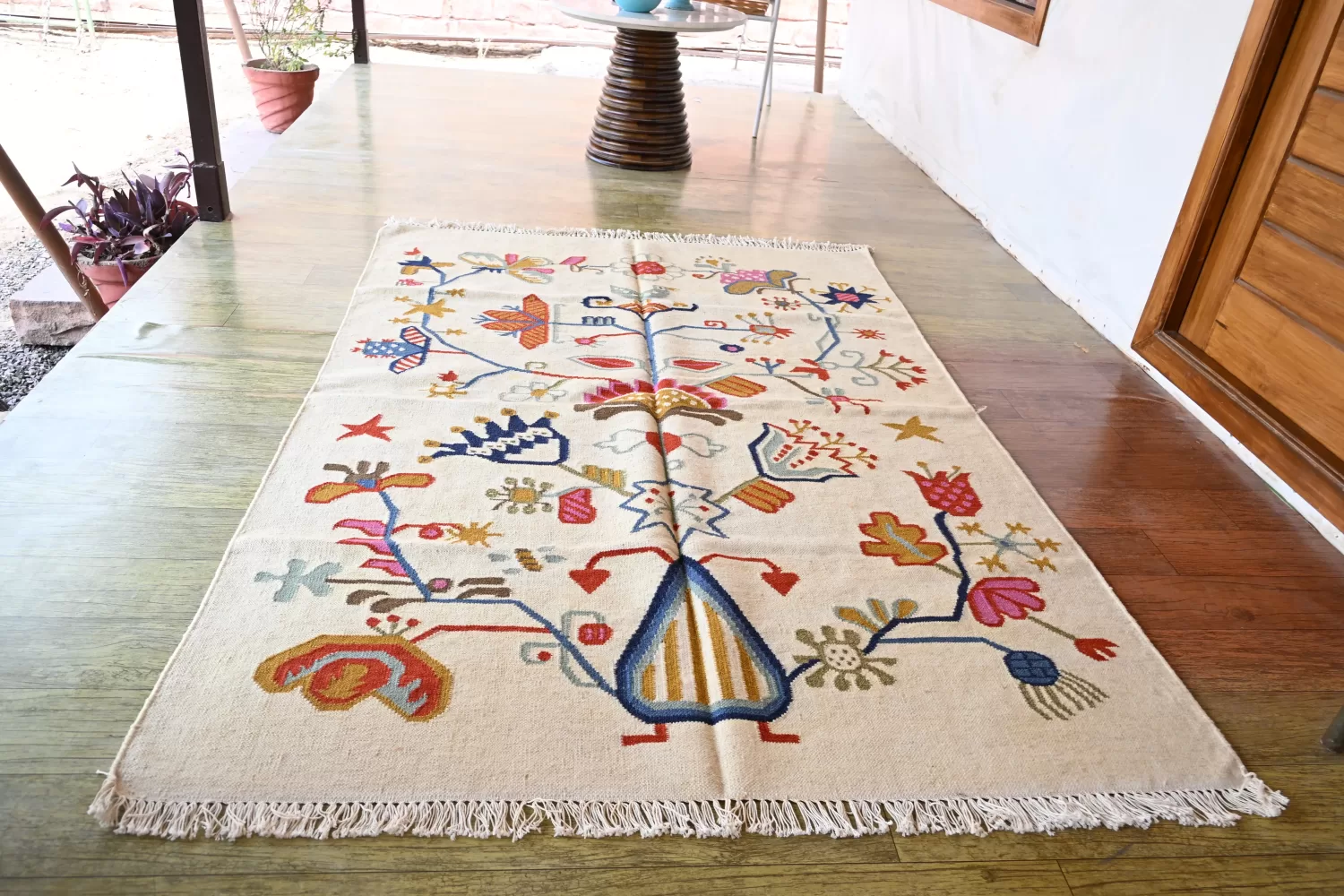 reversible beige wool rug handmade Jodhpur