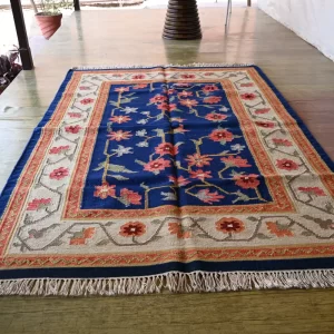 blue wool dhurrie rug flatweave texture