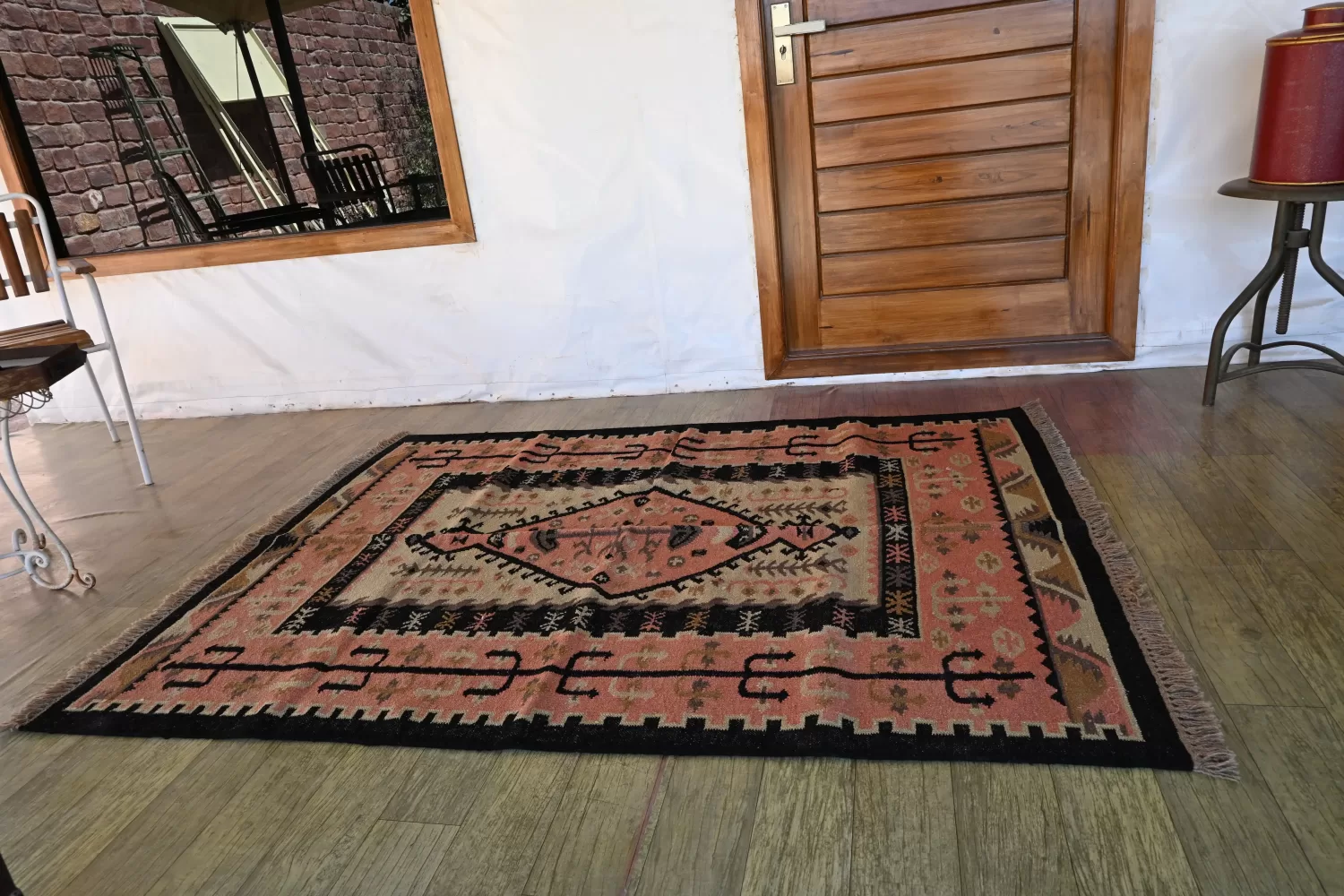 reversible muted coral pink wool rug handmade Jodhpur