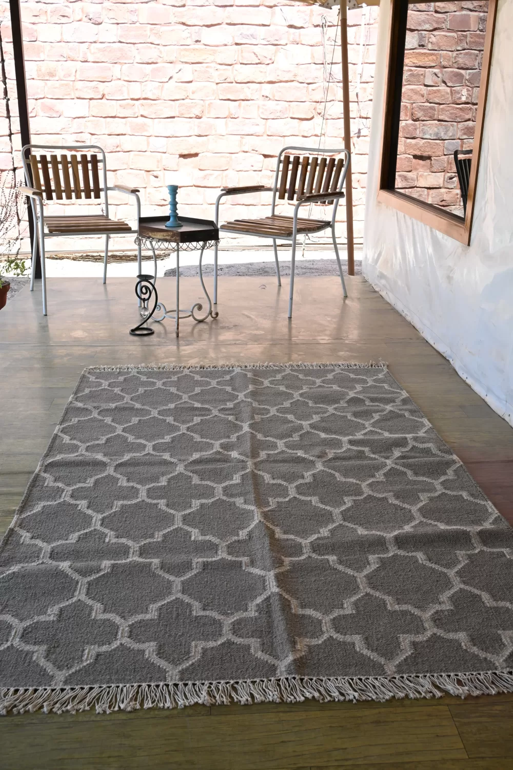 grey wool dhurrie rug flatweave texture