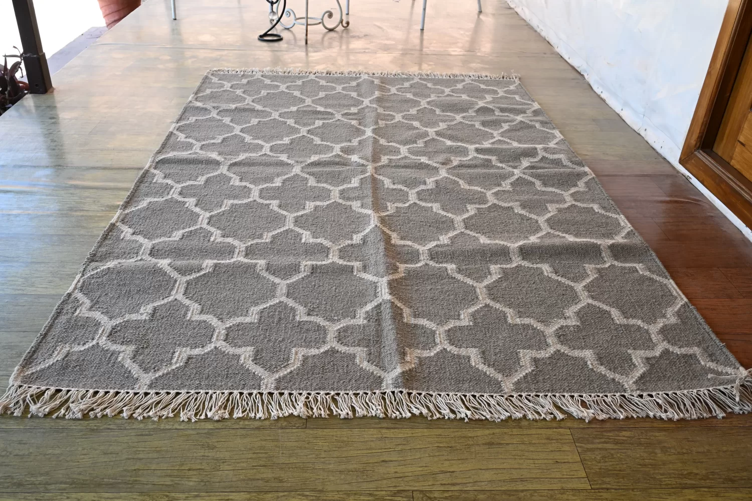 reversible grey wool rug handmade Jodhpur