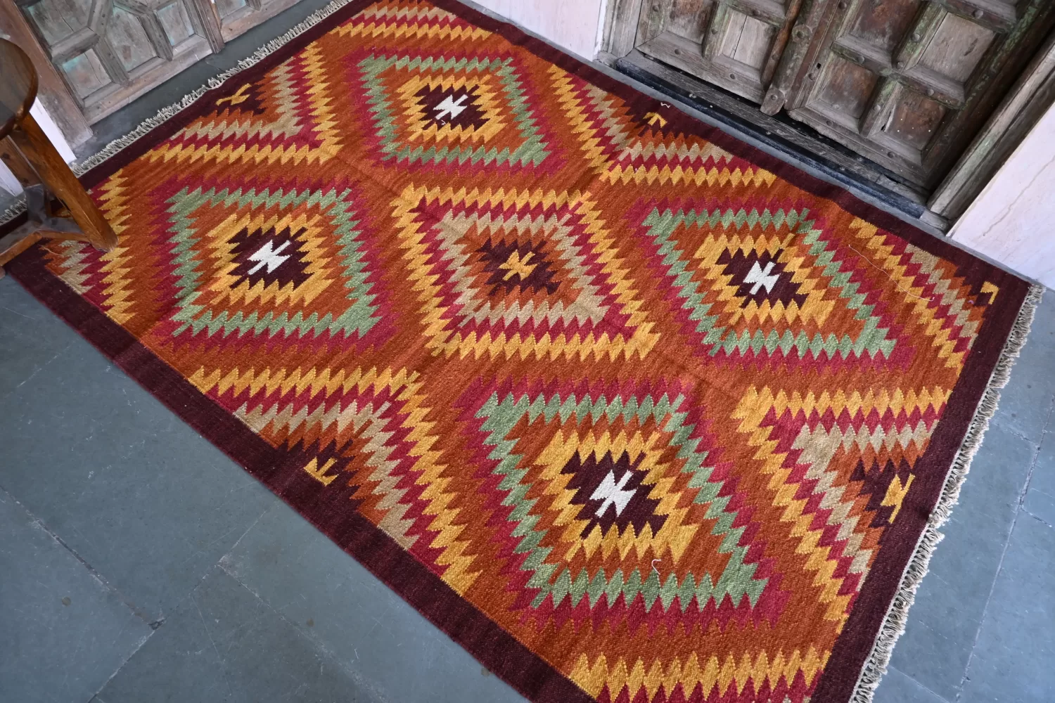 farmhouse area rugs reddish-orange boho living room decor