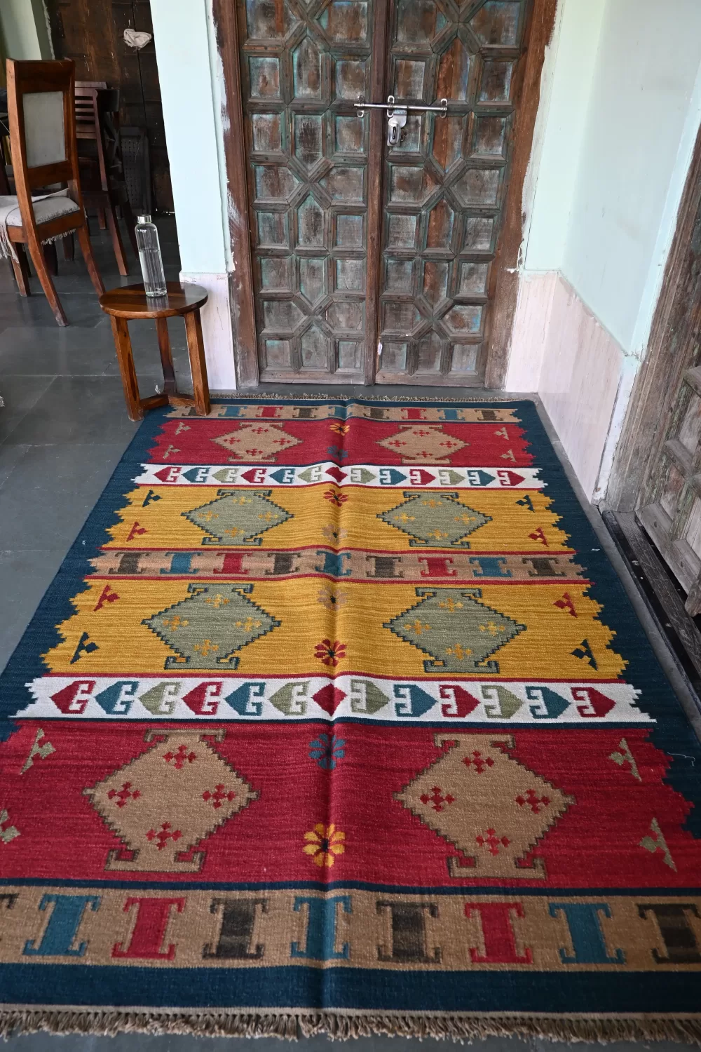 red wool dhurrie rug flatweave texture
