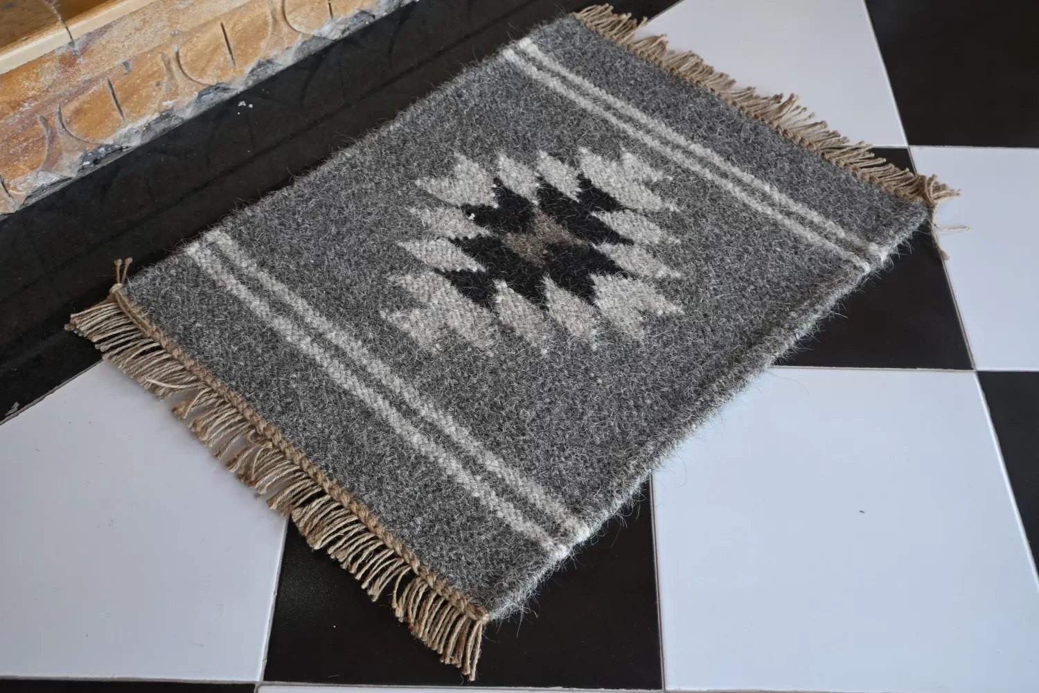 grey camel & goat hair dhurrie rug flatweave texture