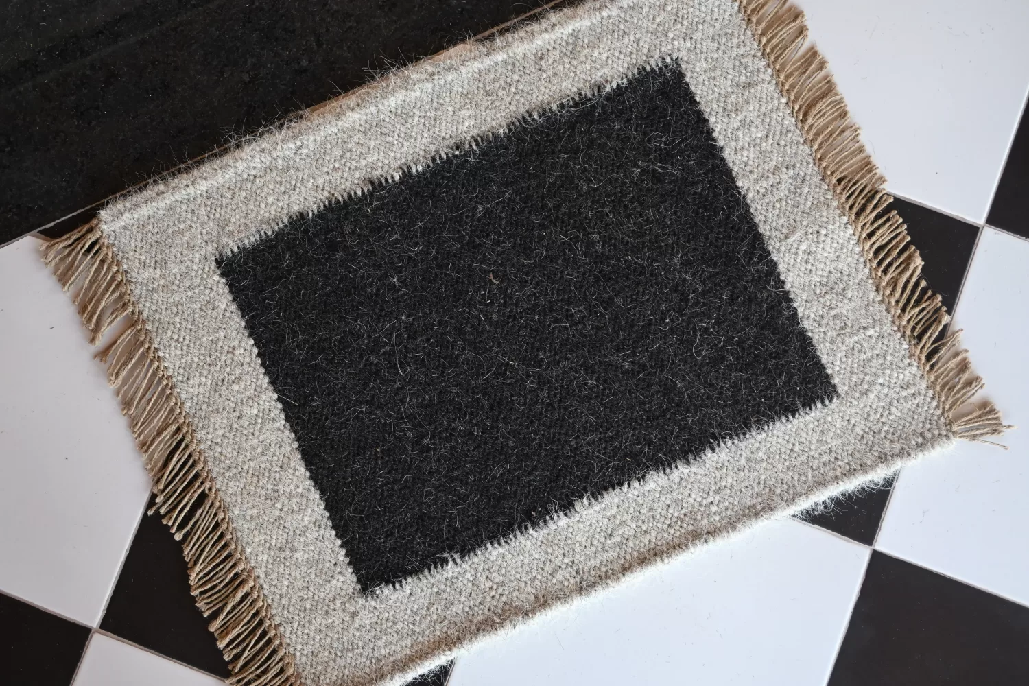 reversible black camel & goat hair rug handmade Jodhpur