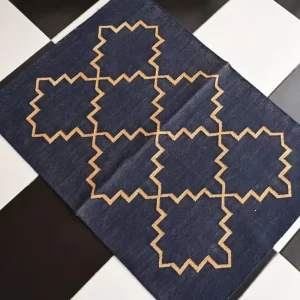 navy blue cotton dhurrie rug flatweave texture
